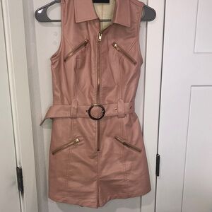 Kittenish, mauvewomen’s Sleeveless faux leather Belted Romper stylish date night